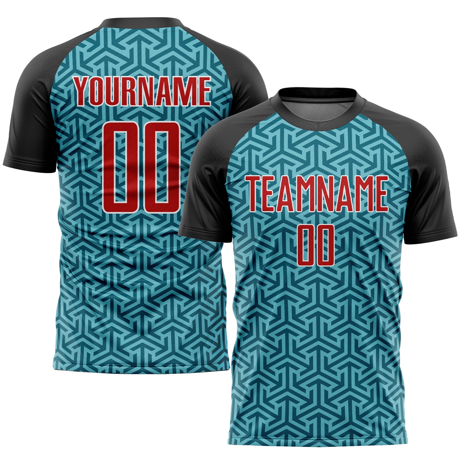 Custom Aqua Red-Black Sublimation Soccer Uniform Jersey
